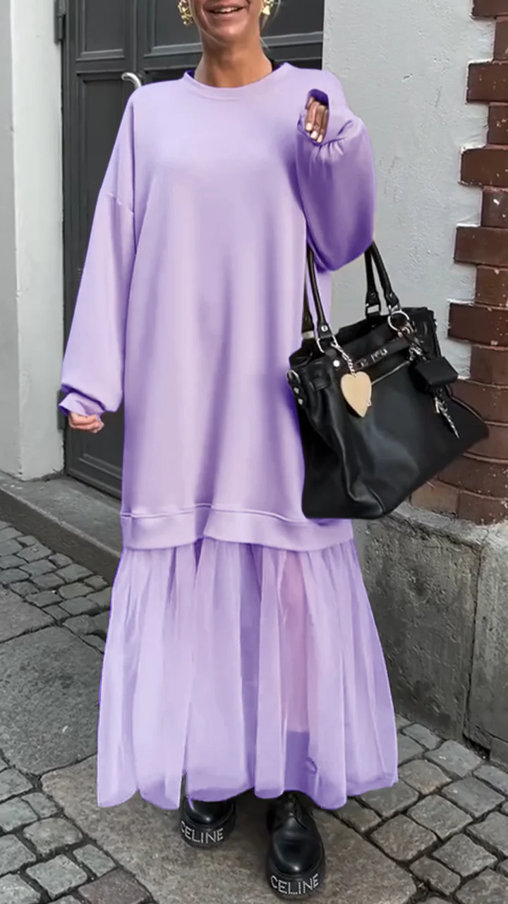 Women's Round Neck Lace Stitching Casual Dress