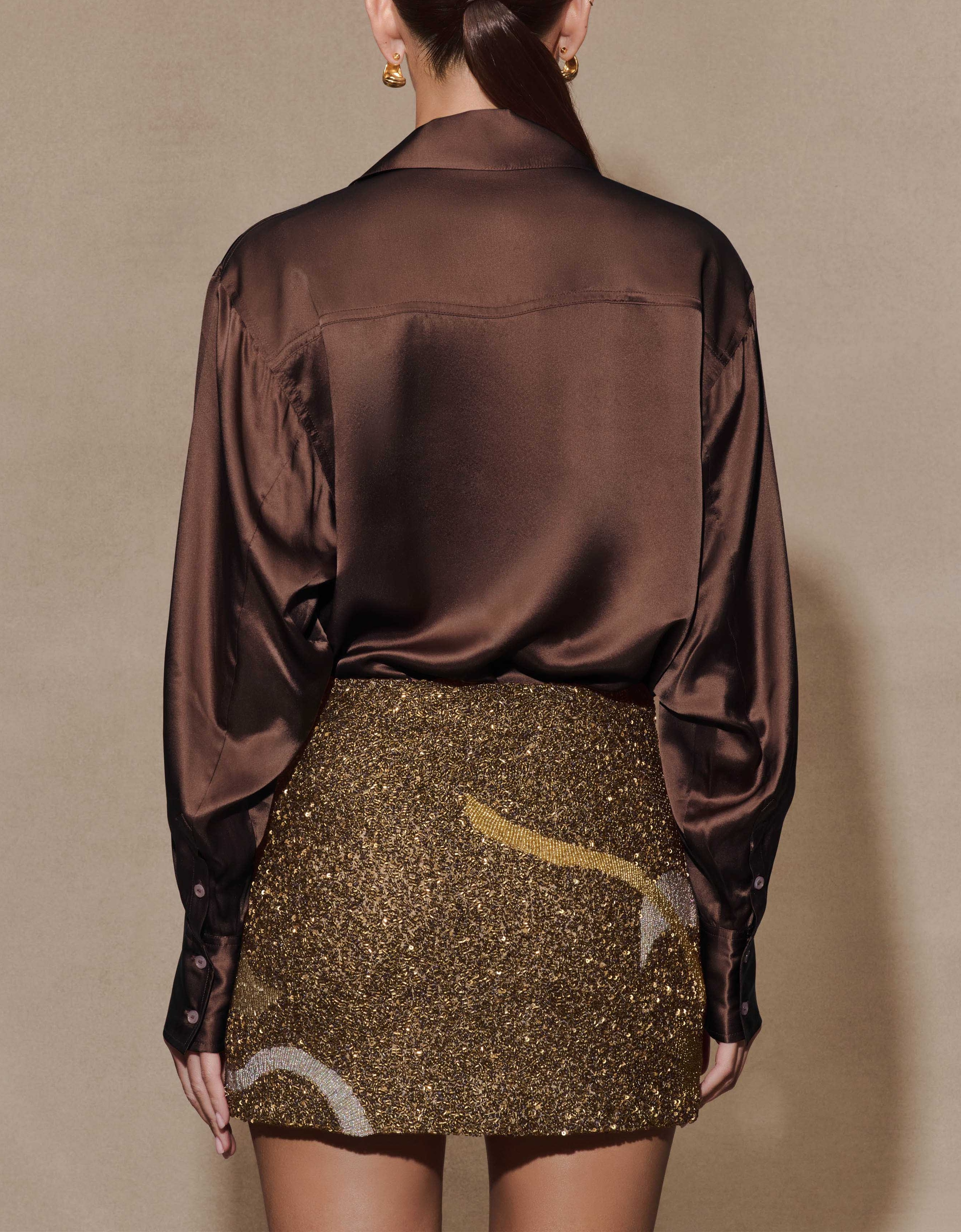 Gold Hand Beaded Abstract Mini Skirt