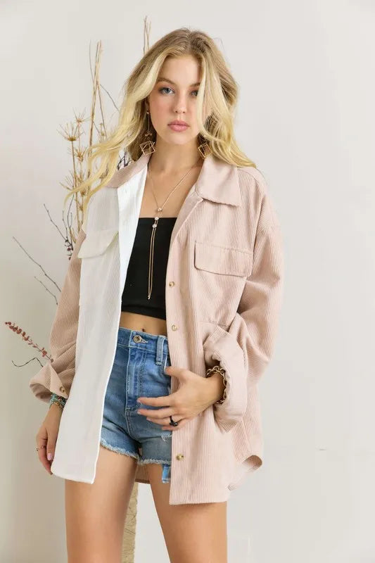 Color Block Corduroy Shacket