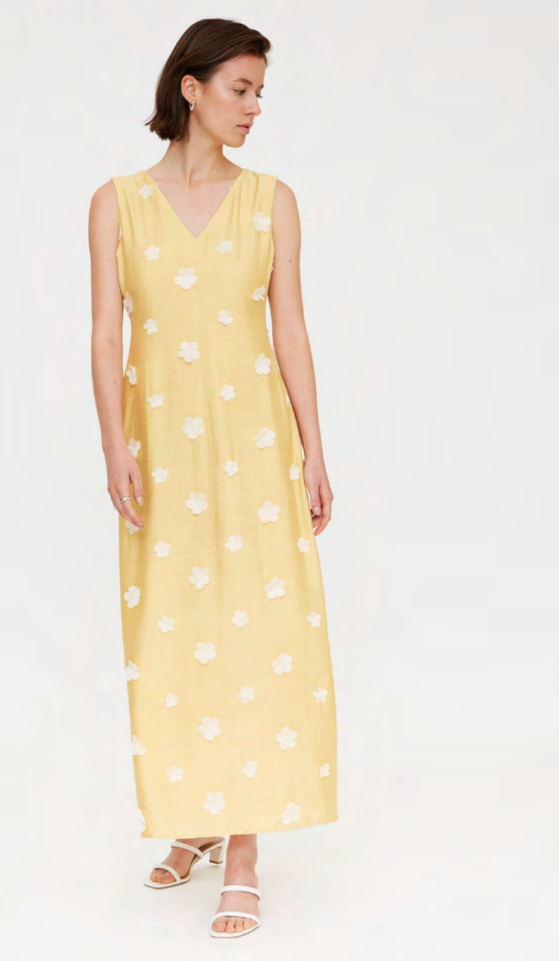 70's Maxi Dress in Light Yellow