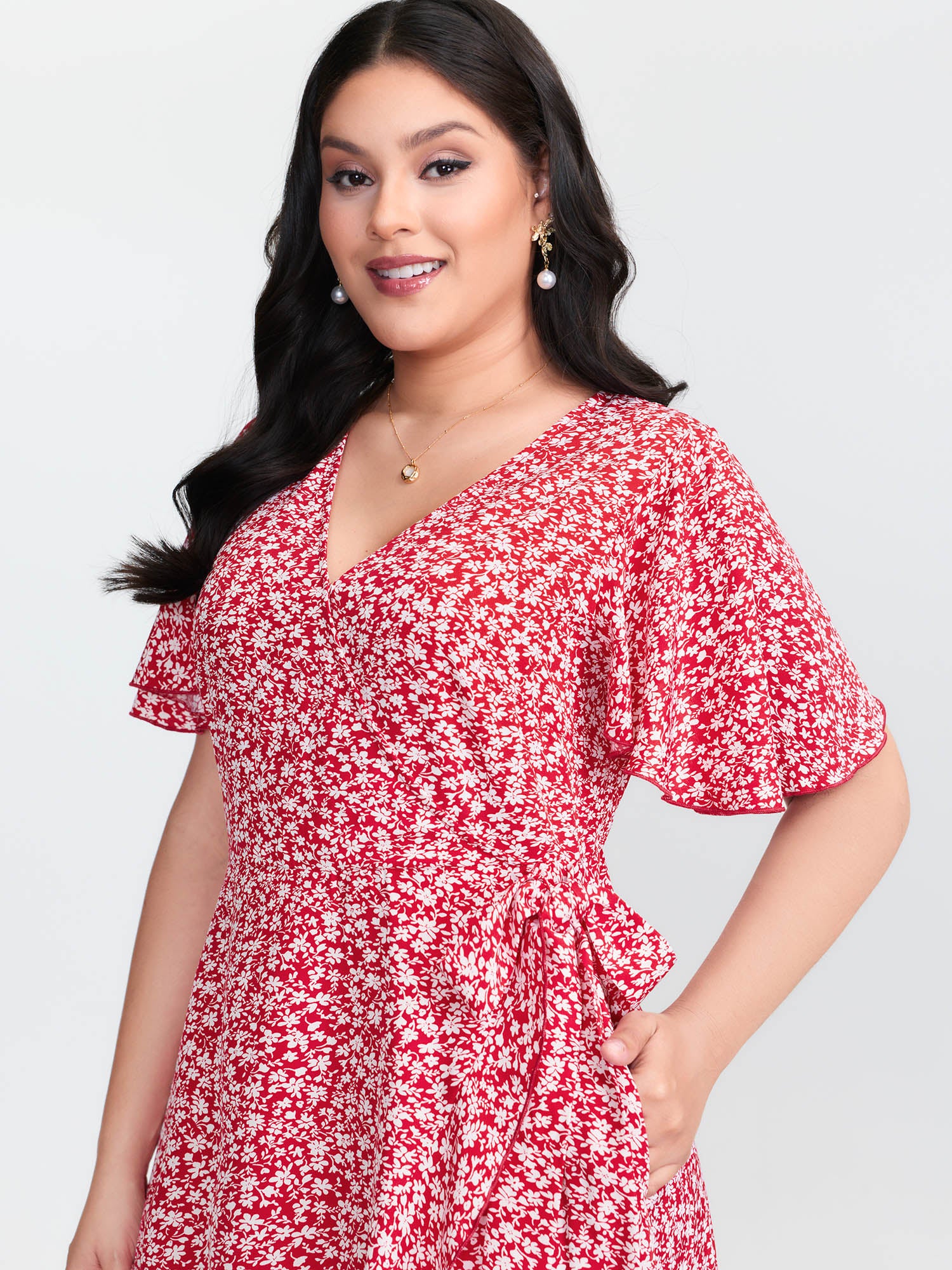 Ditsy Floral Print Flared Sleeve Maxi Dress