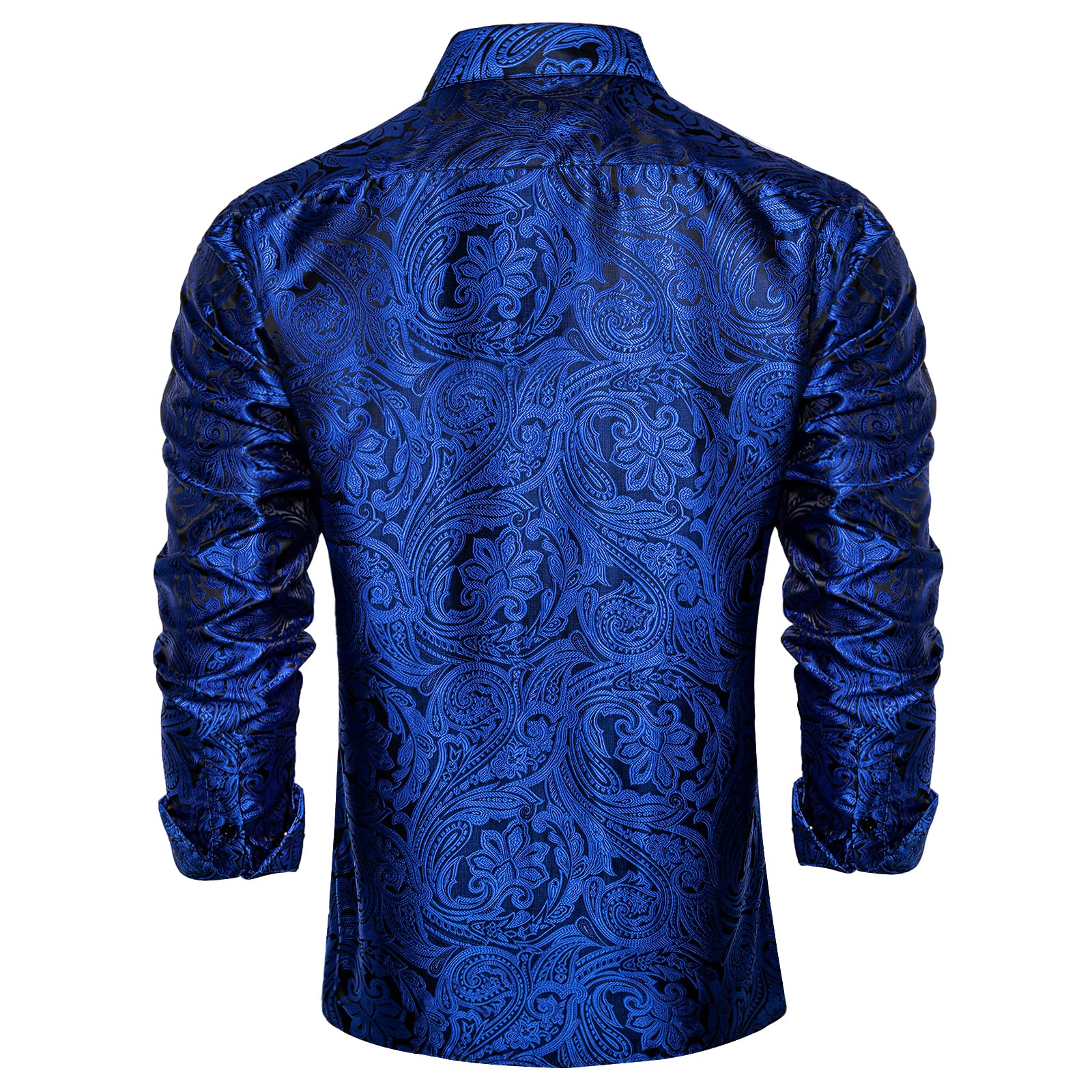 Men's Paisley Dress Shirt Long Sleeve Wrinkle Free Button Down Cowboy Shirts - Royal Blue&paisley