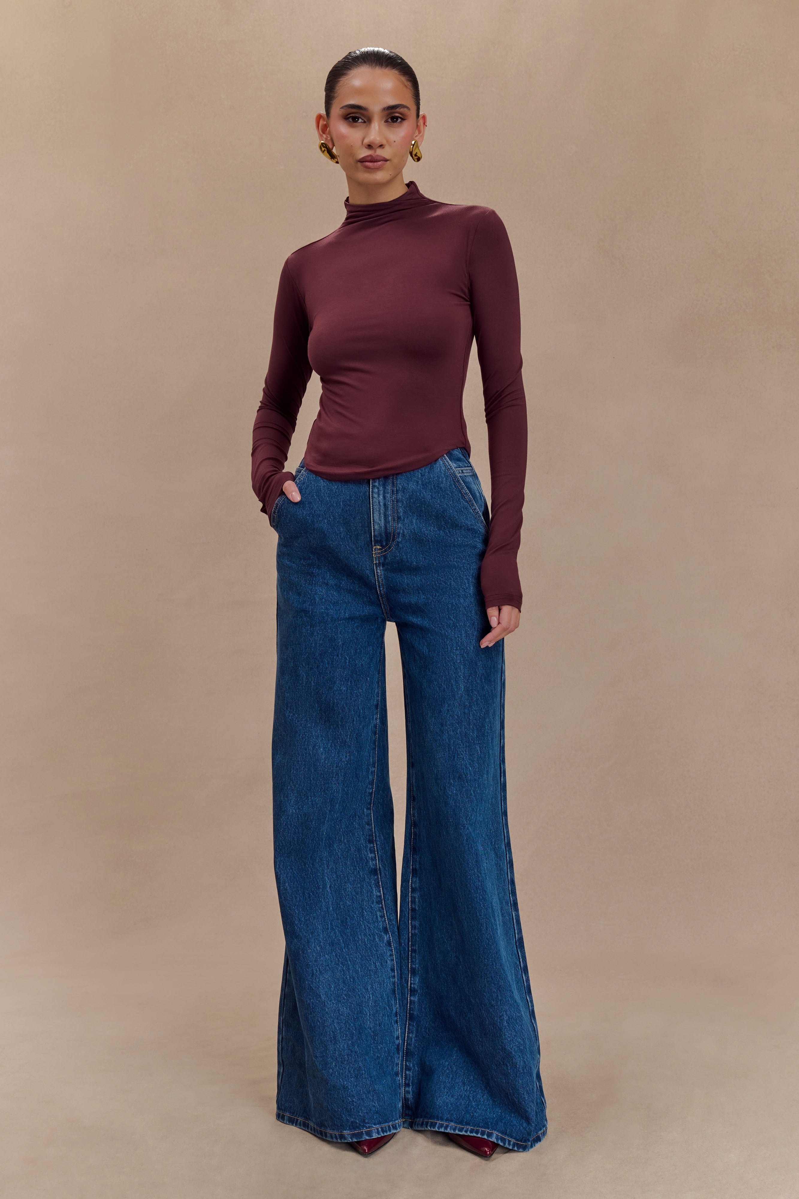 Mahogany Modal Long Sleeve High Neck Top