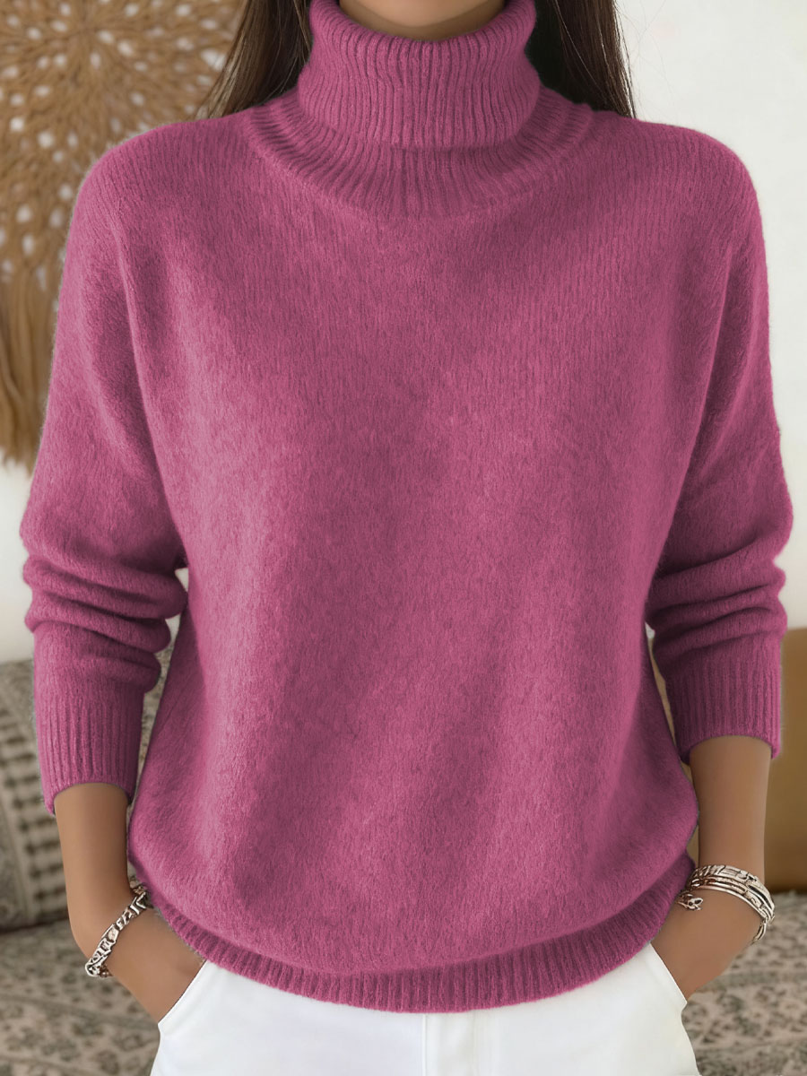 Women's Solid Color Casual Knit Turtleneck Pullover Sweater