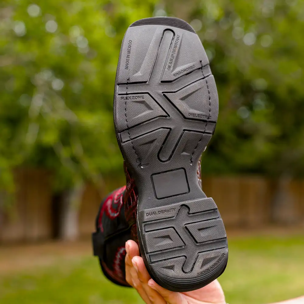 Black Cherry Caiman Belly Leather Boots With 3D Lightweight Sole - Composite Toe