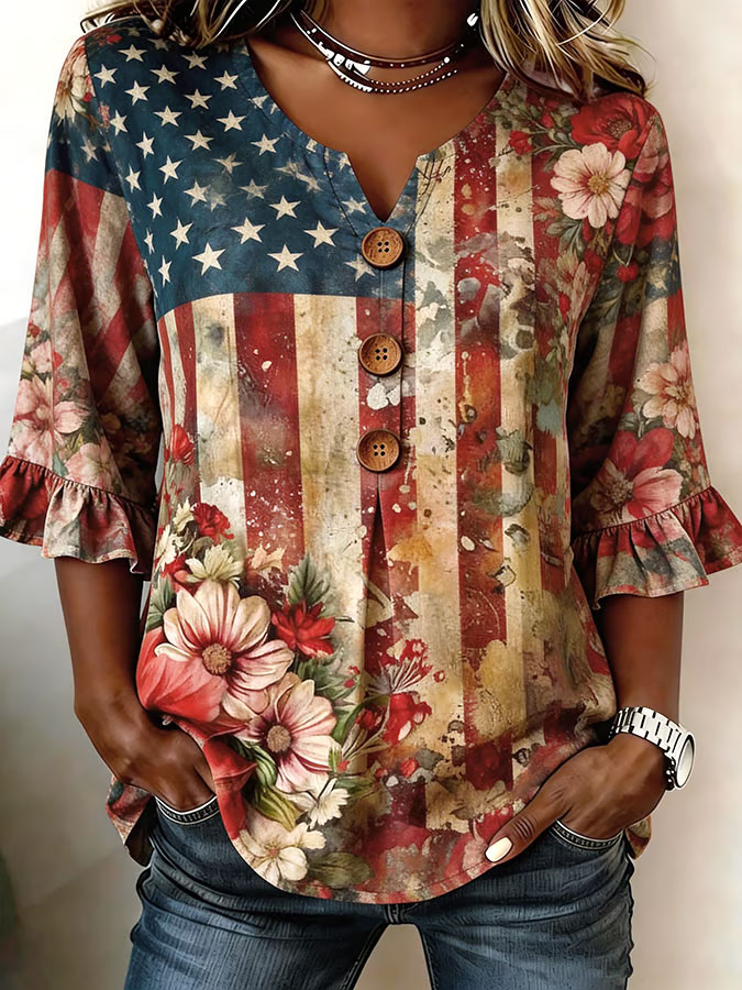 Women's casual American 250th anniversary printed top