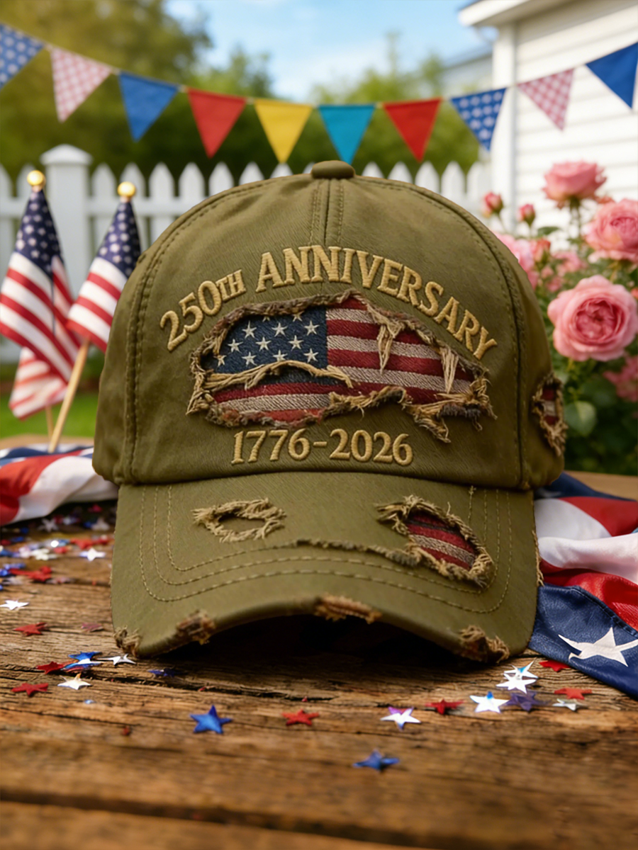 Vintage Distressed Denim USA 250th Anniversary Flag Baseball Cap