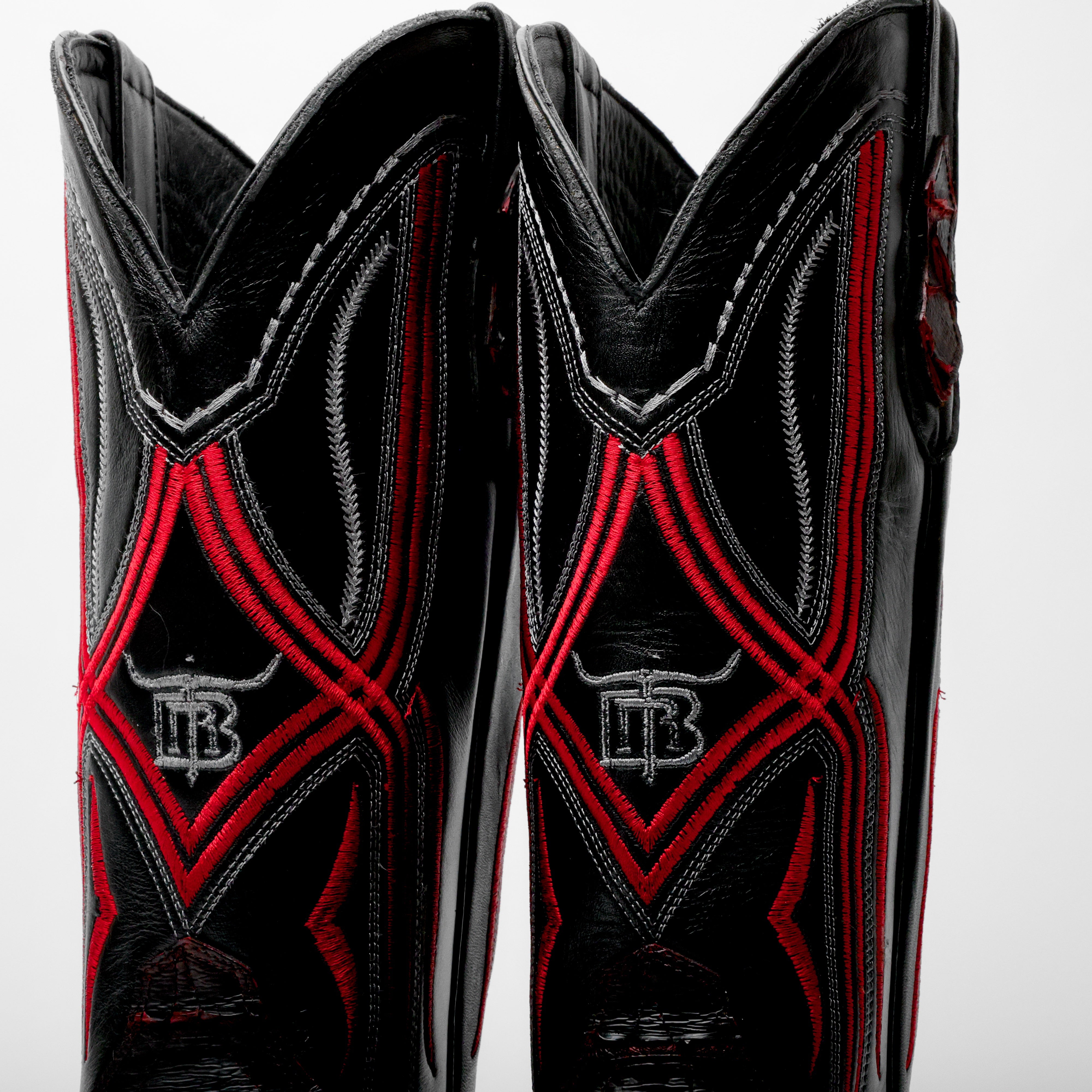 Black/Red Jumbo Python Leather Boots - Square Toe
