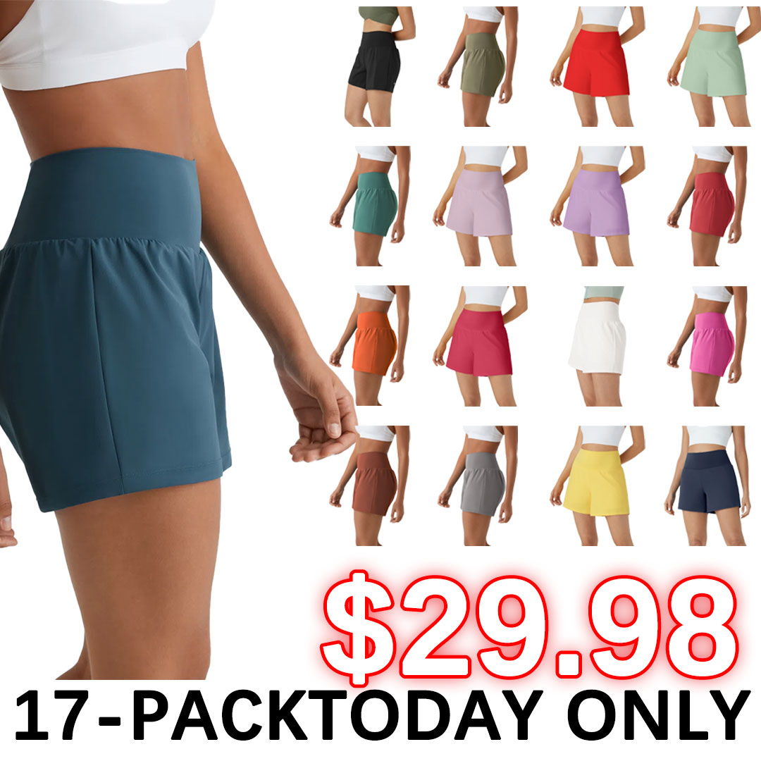 💝Last Day Promotion⚡12 piece ultra high waist back pocket and side hidden pocket 2 in 1 Yoga shorts