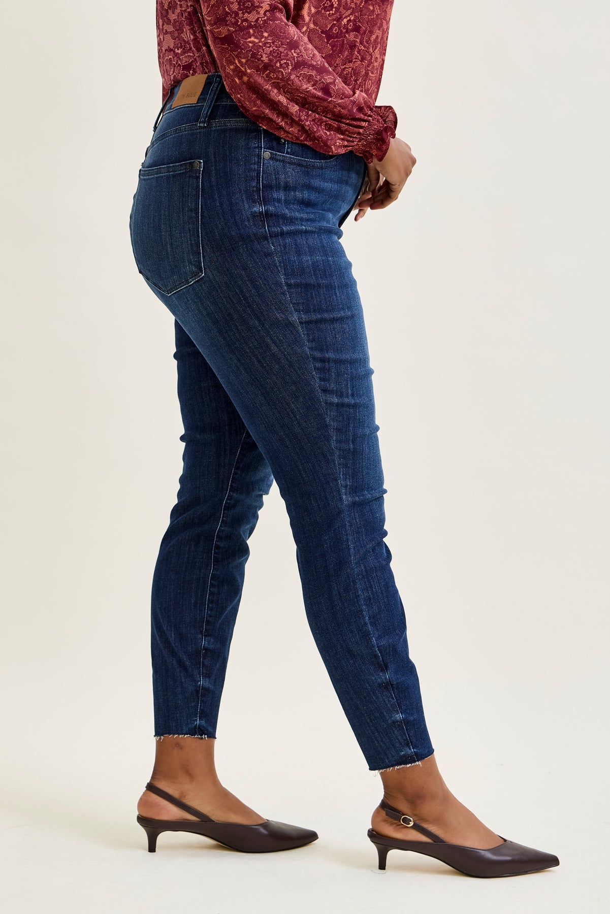 Kinsley Edgy Mid Rise Skinnies with a Raw Twist - PLUS