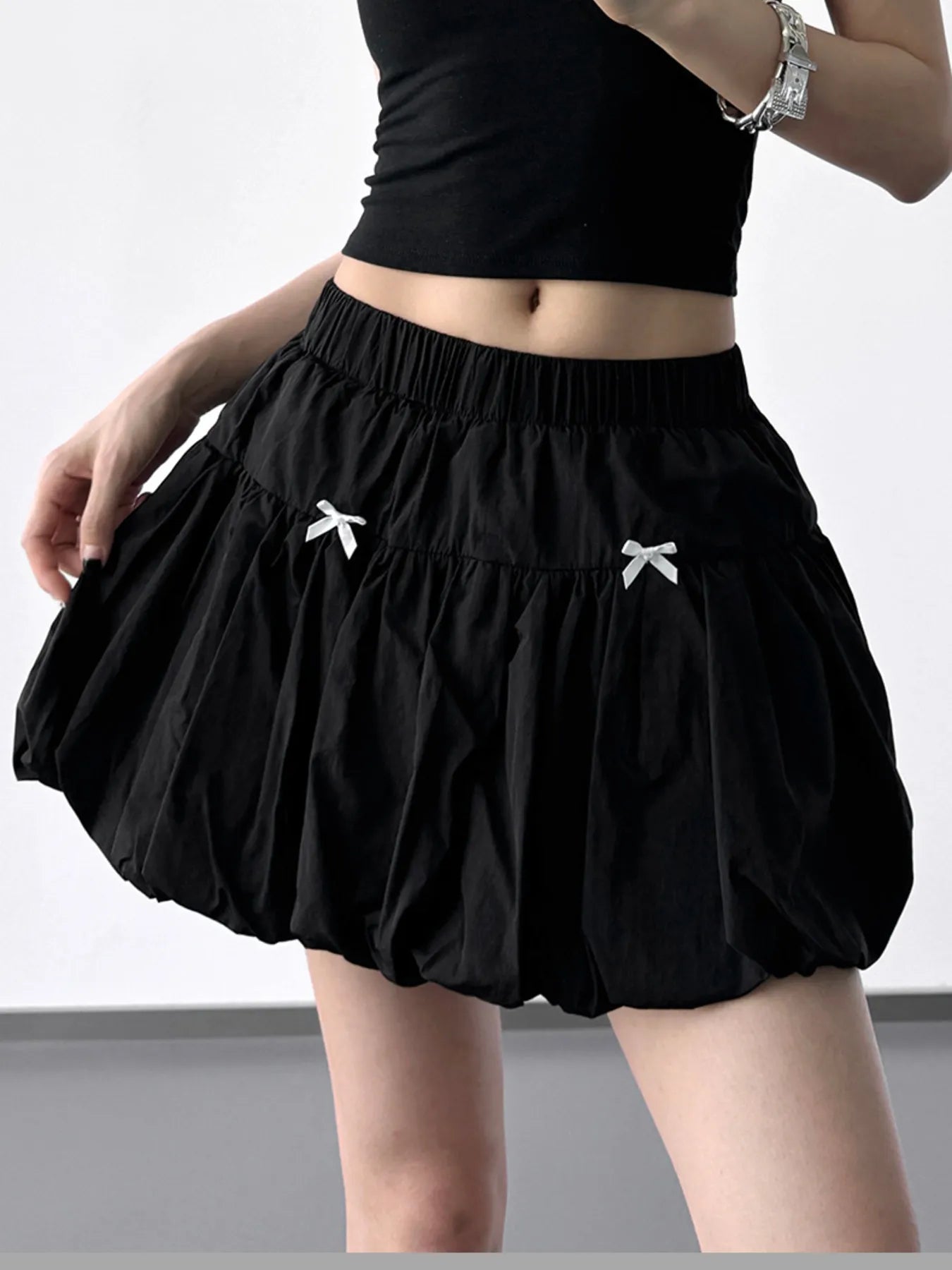 Bubble Hem Elastic Waist Mini Skirt