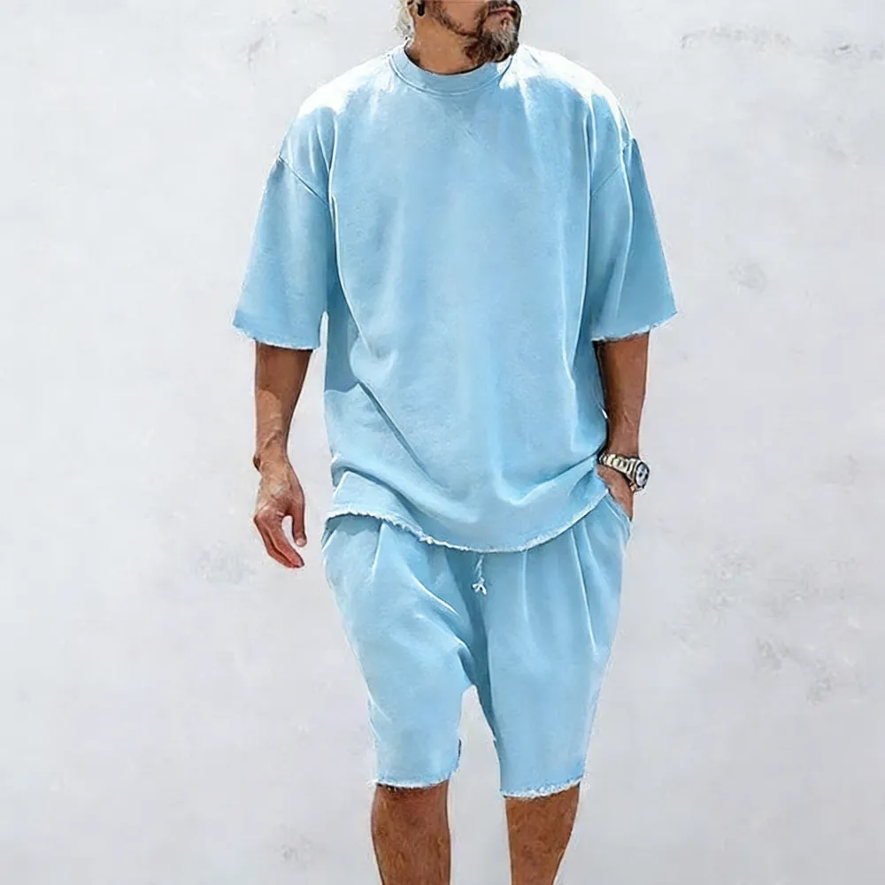 Men's Textured Sweatsuit Loose Fit Casual Sports Outfits