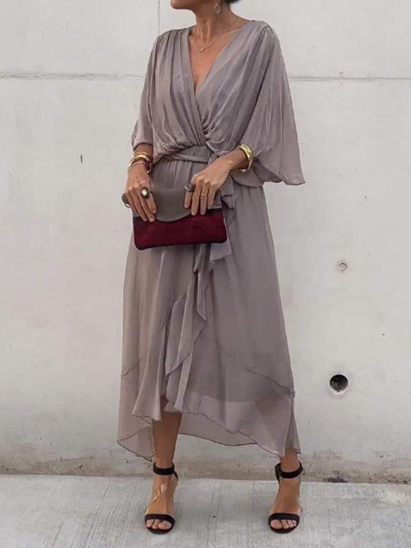 Women Stylish and elegant V-neck chiffon midi dress
