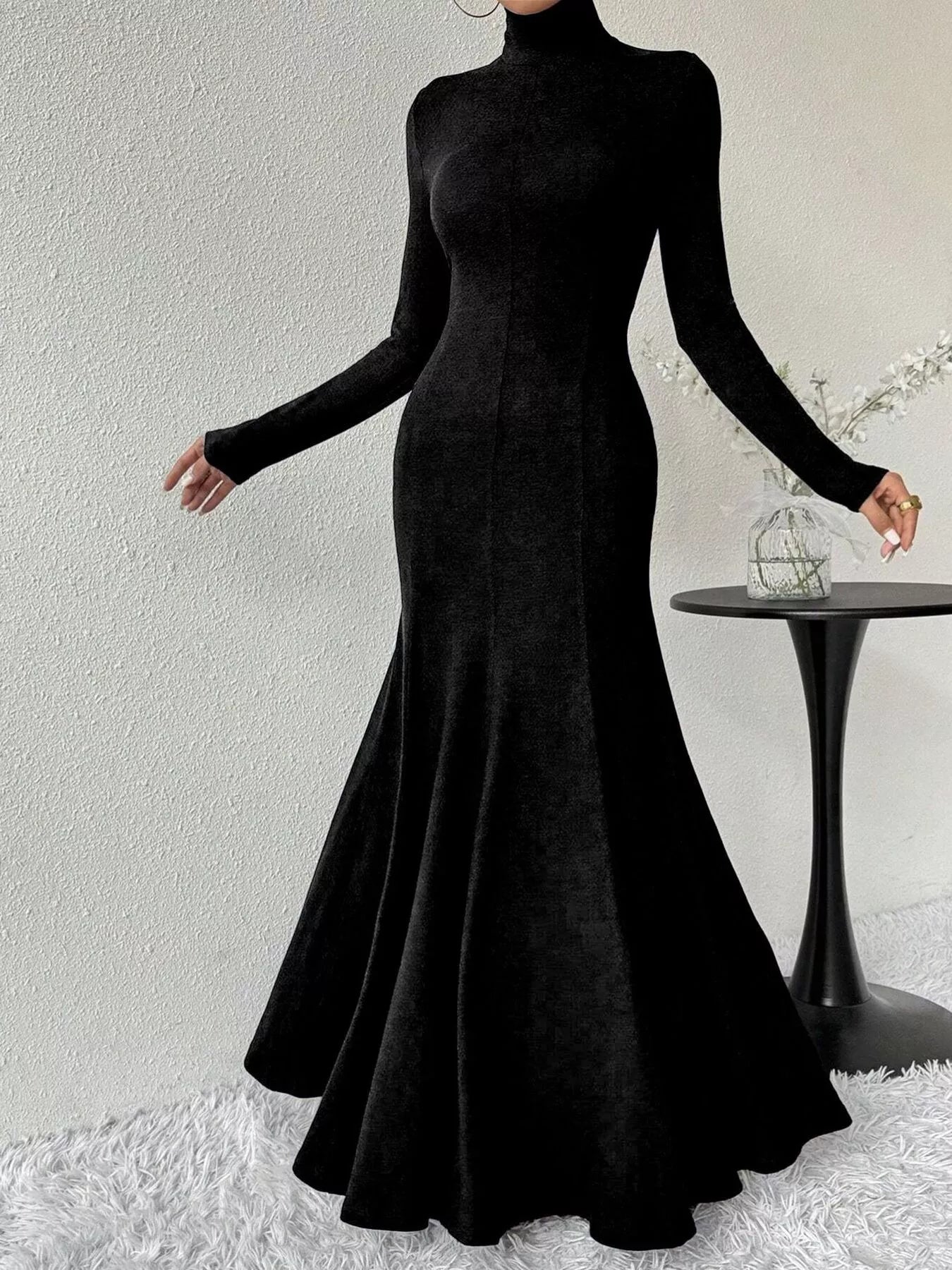 Turtleneck Long Sleeve Maxi Mermaid Dress