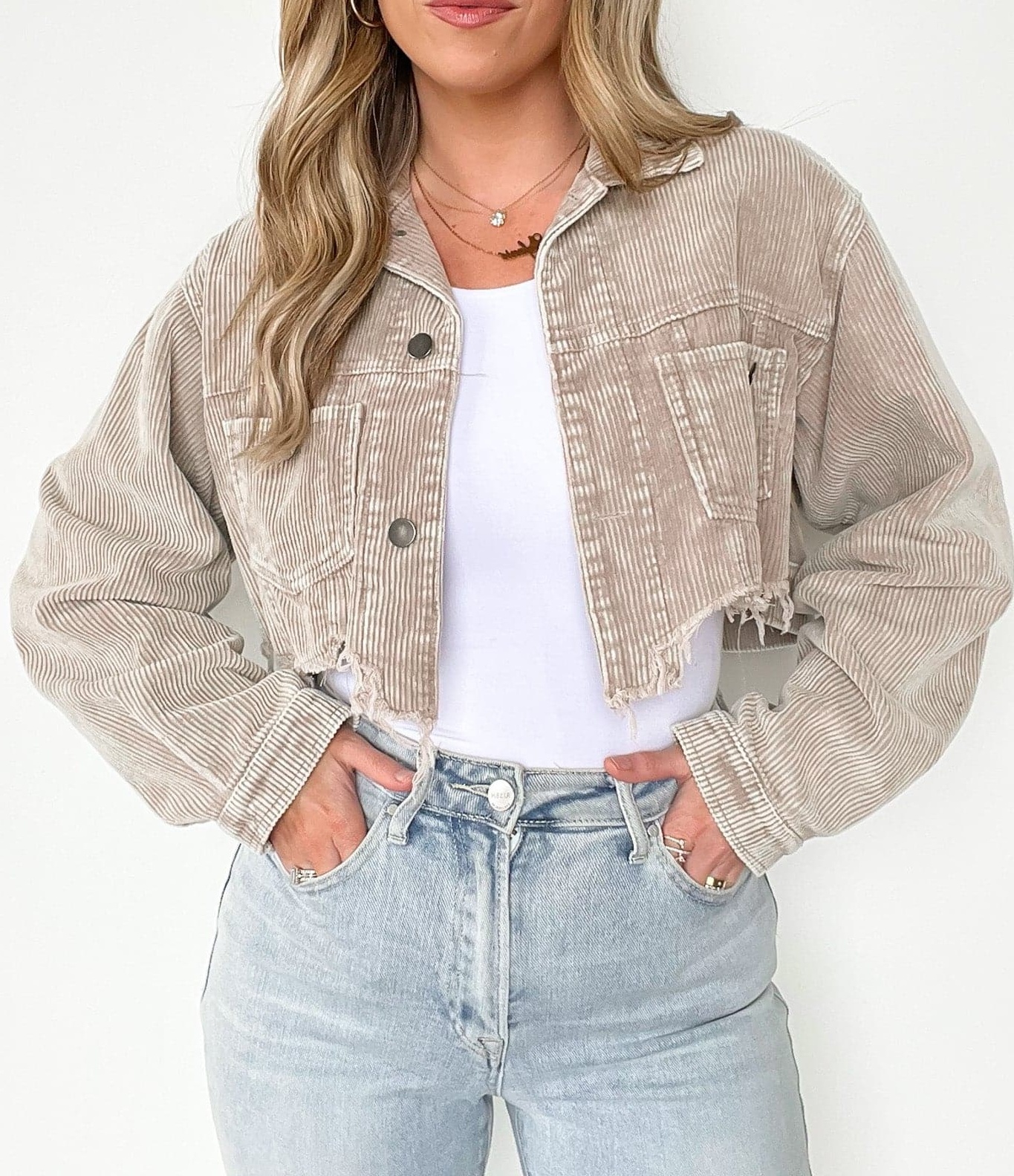 Perfect Promise Cropped Distressed Corduroy Jacket