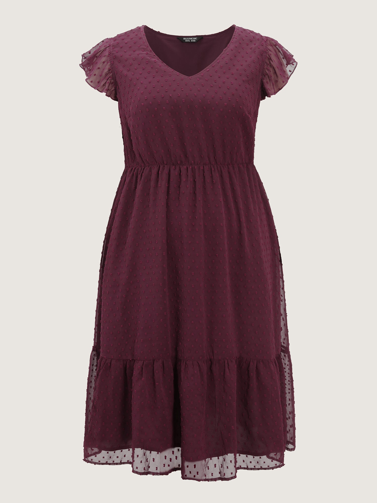 Textured Chiffon Flutter Sleeve Midi Dress