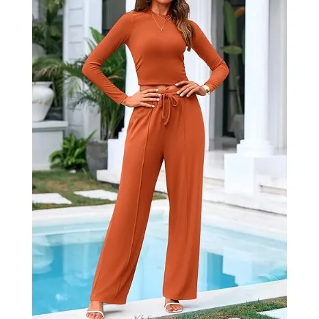Women's Fall 2-Piece Set – Top & Wide-Leg Pants