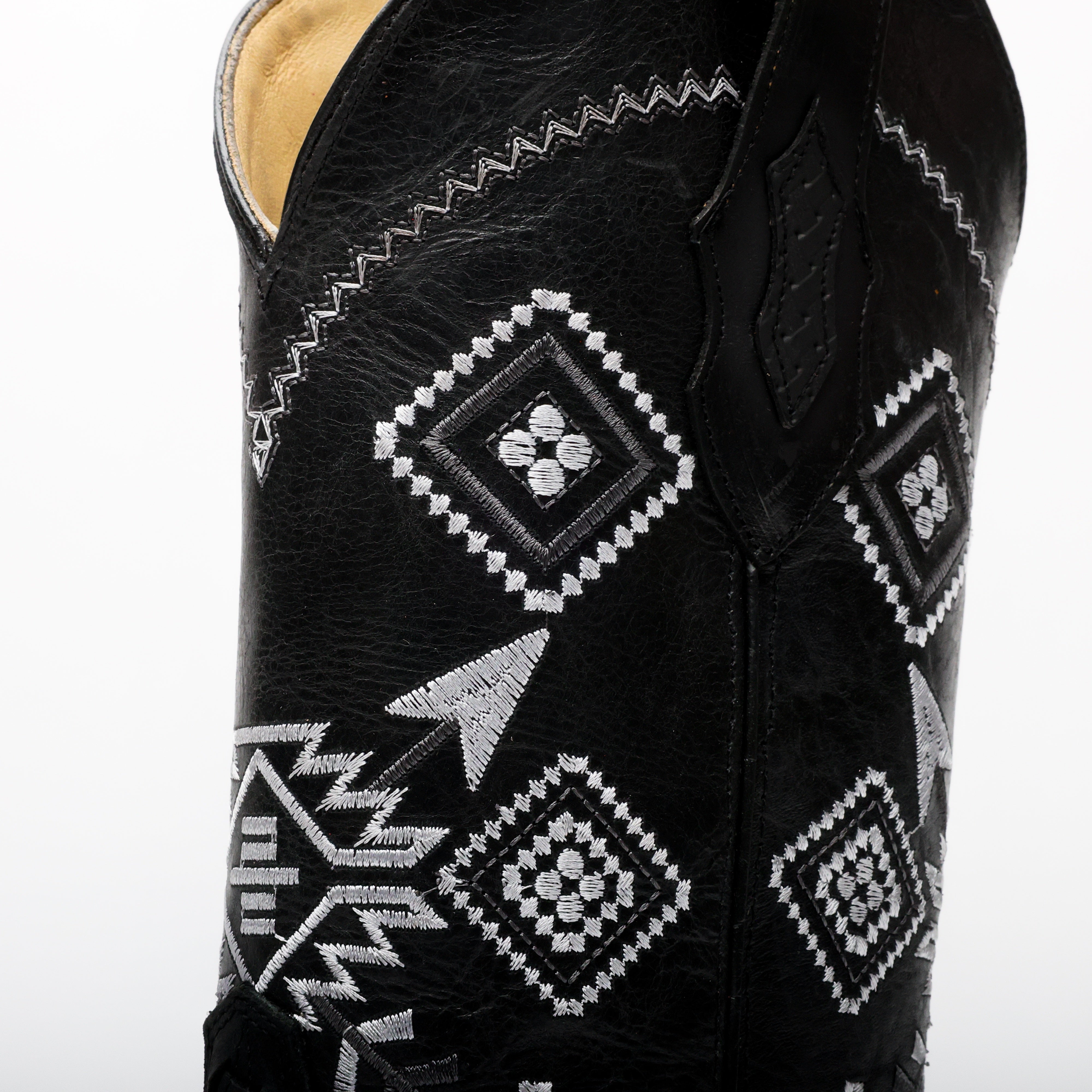 Black Basketweave Leather Boots - Square Toe