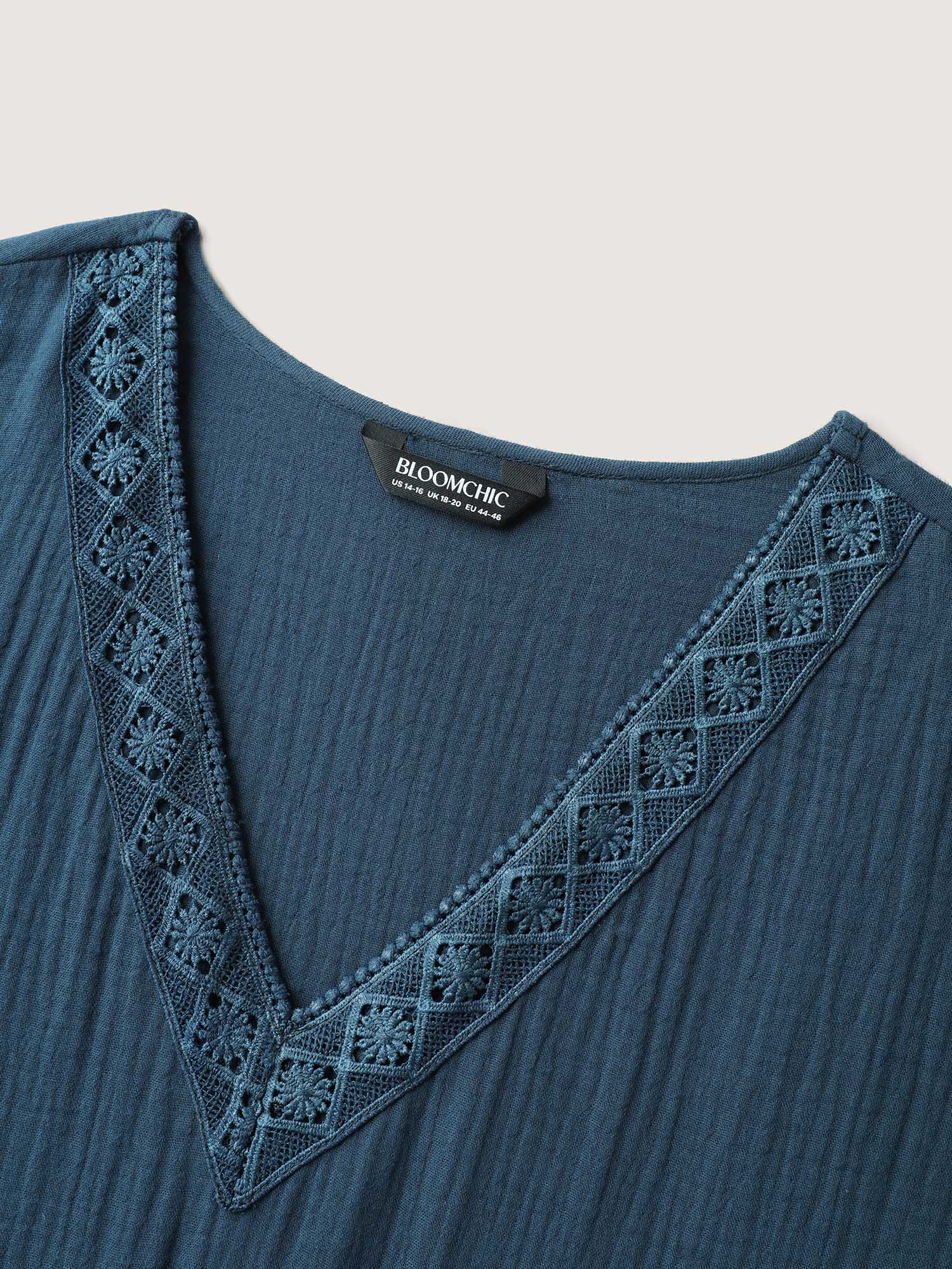 Pure Cotton Lace V-Neck Solid Mini Dress