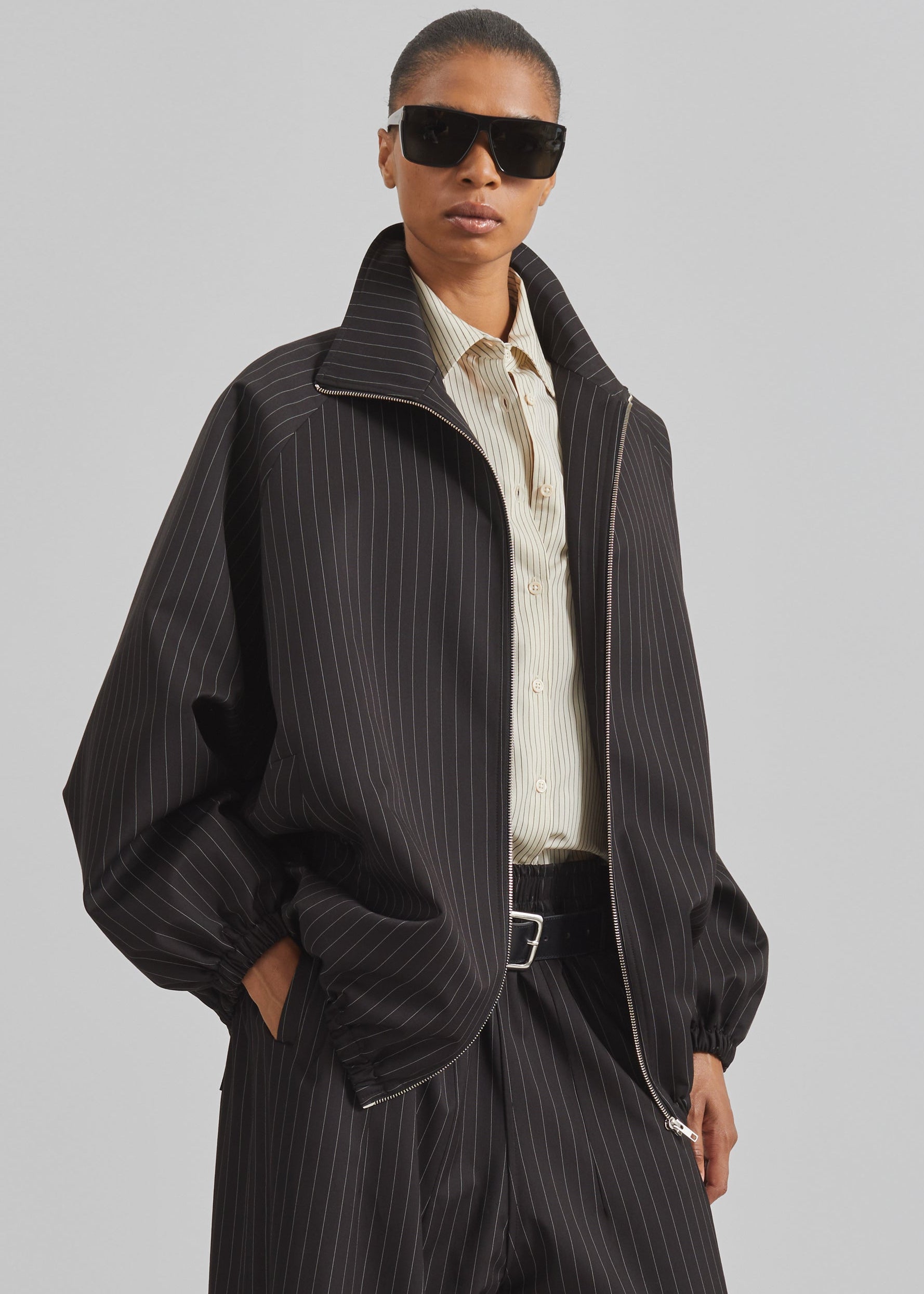 Baxter Track Jacket - Black/White Pinstripe