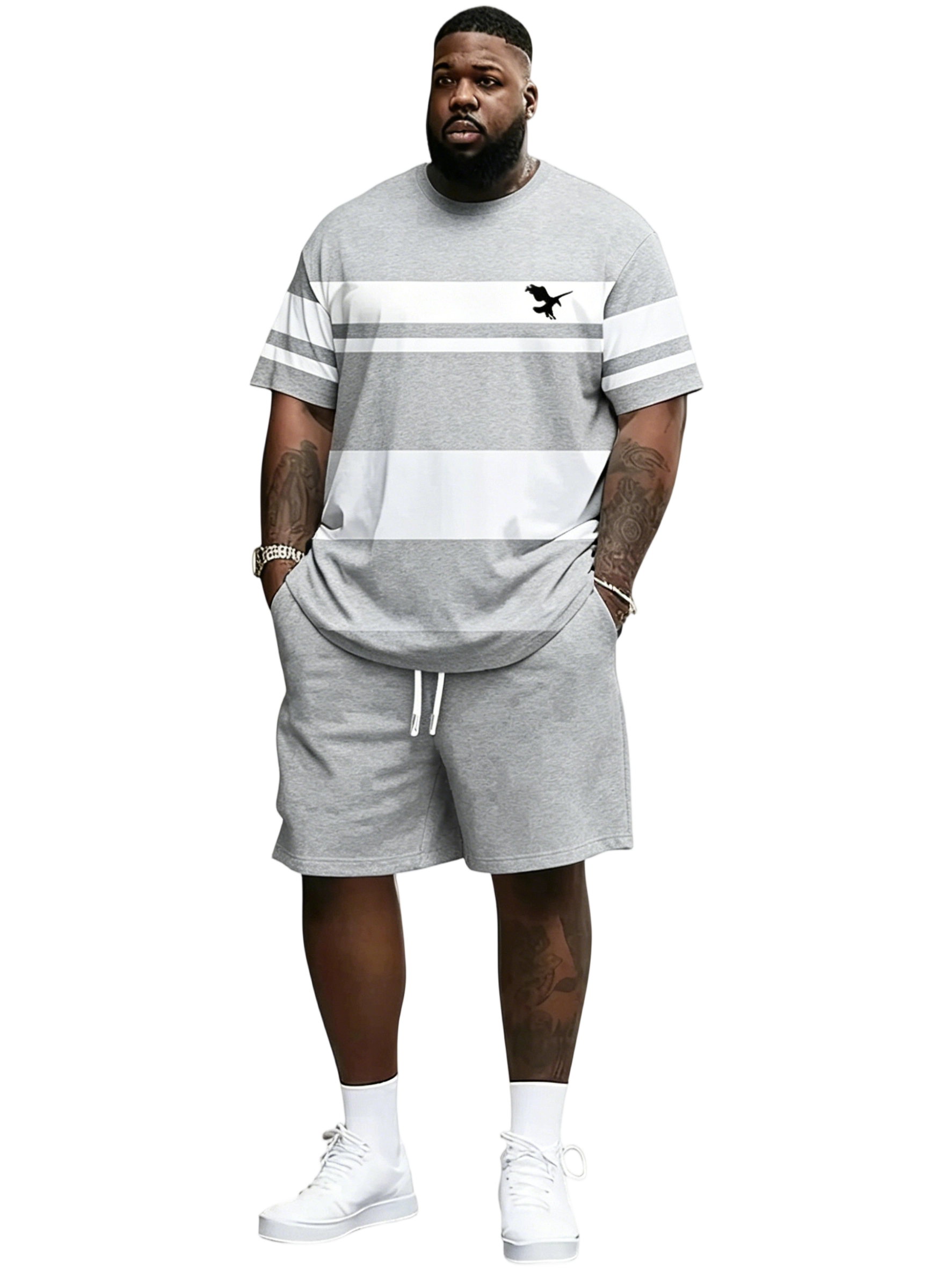 Men's Summer Casual Sportswear Set, Breathable 3D Print Round Neck T-Shirt and Shorts, Knitted Fabric, Loose Fit, Outdoor Leisure Wear, Sporty Style, Casual Activewear, Athleisure Street Fit