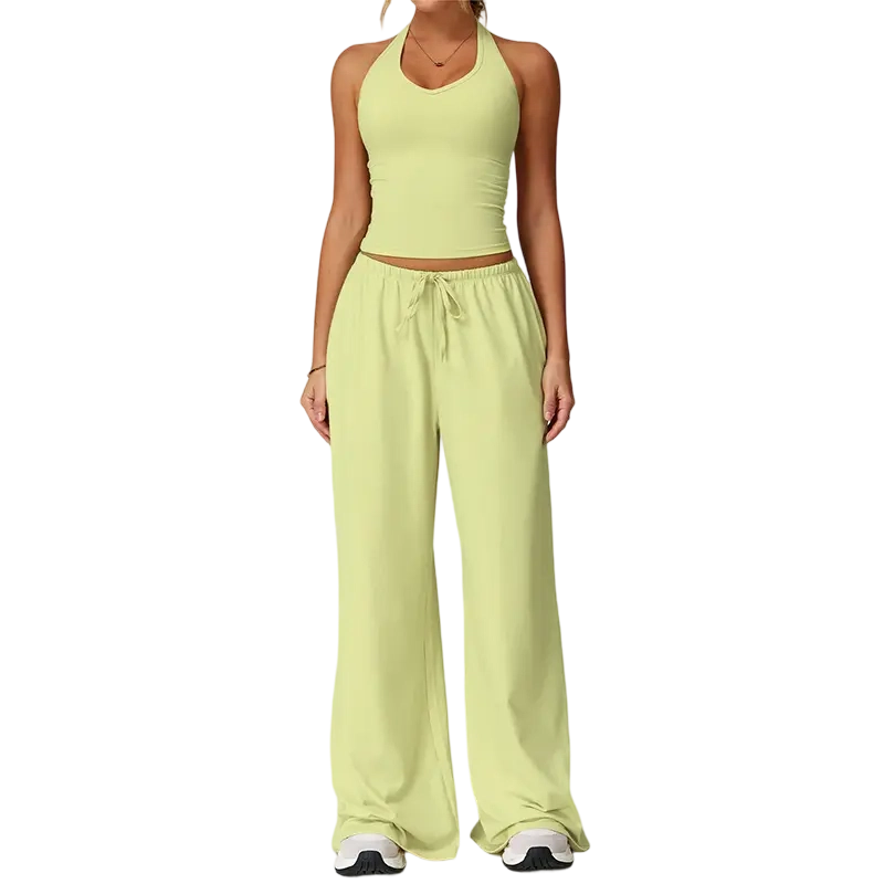 Mother's Day Gifts, Matching Sets Women 2 Piece Sets Summer Casual V Neck Top Wide Leg Pants Womens Holiday Travel Wear Fabric Breathable Summer Casual Clothing Sportswear Gym Sets Casual Loose Long Pant