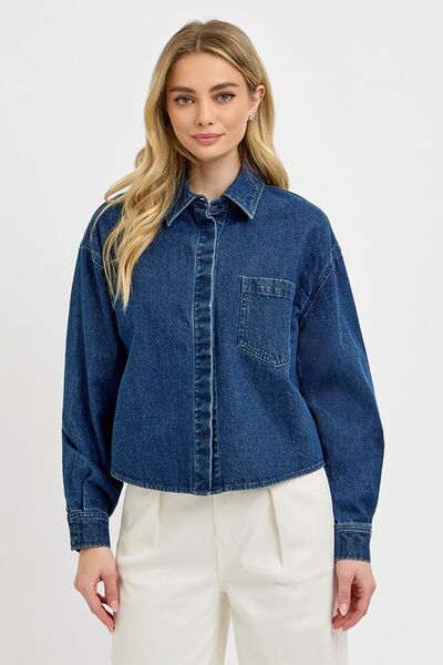 Button Up Long Sleeve Denim Shacket