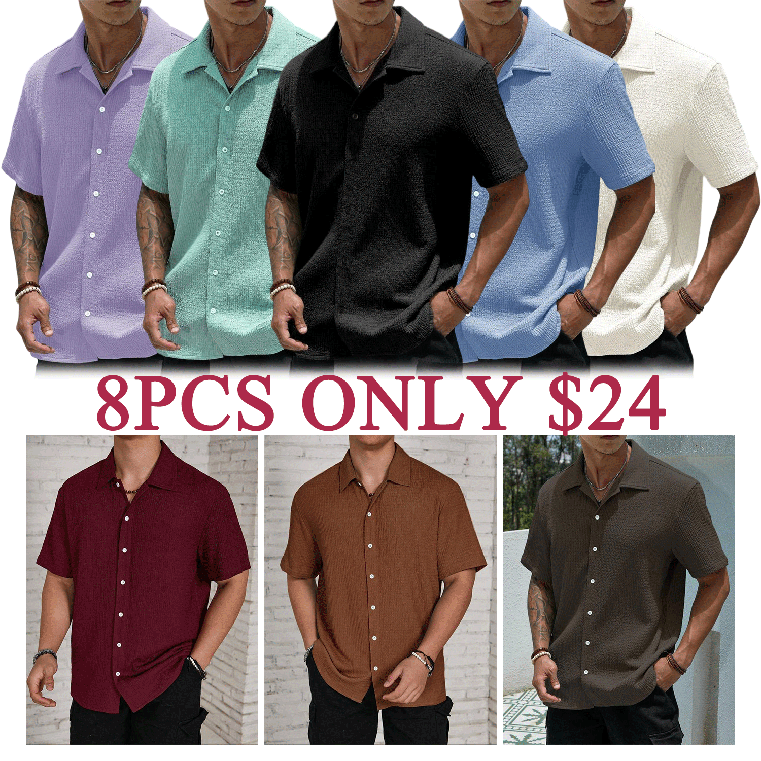 Men’s Lightweight Knitted Button-Front Short Sleeve Shirt