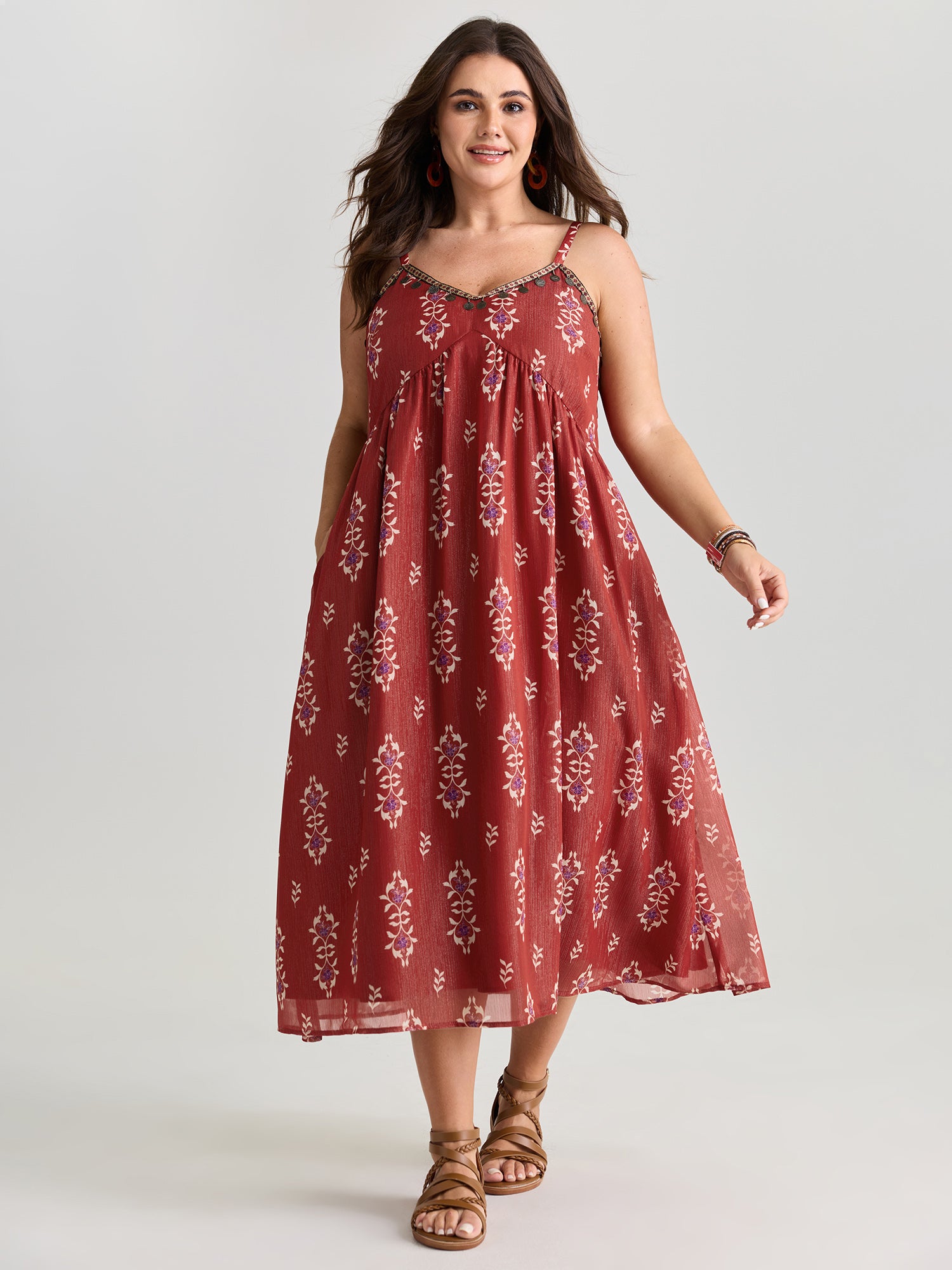 Geometric Print Tassel Cami Maxi Dress