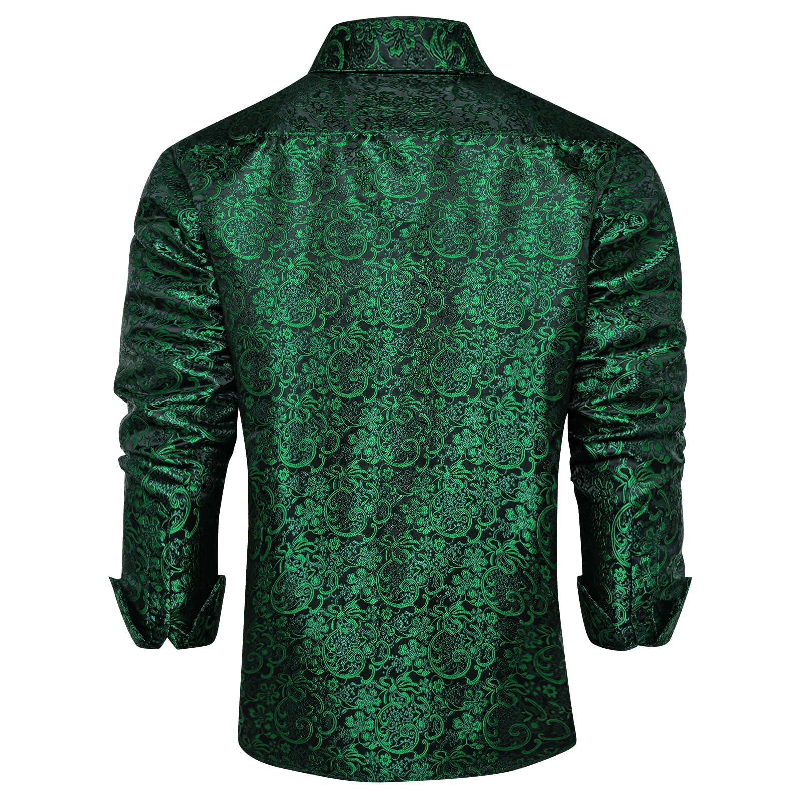 Men's Paisley Dress Shirt Long Sleeve Wrinkle Free Button Down Cowboy Shirts - Green&black&paisley