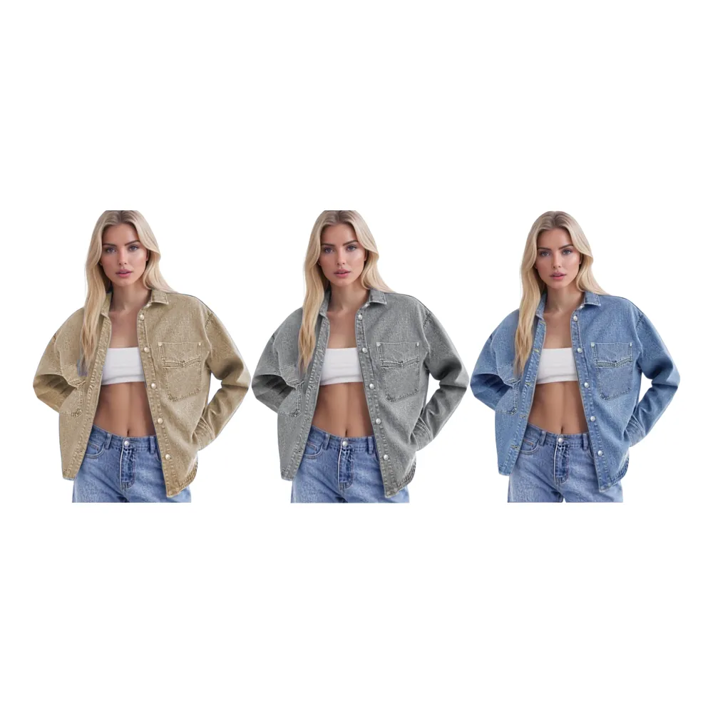 Women's Solid Color Button Denim Jacket