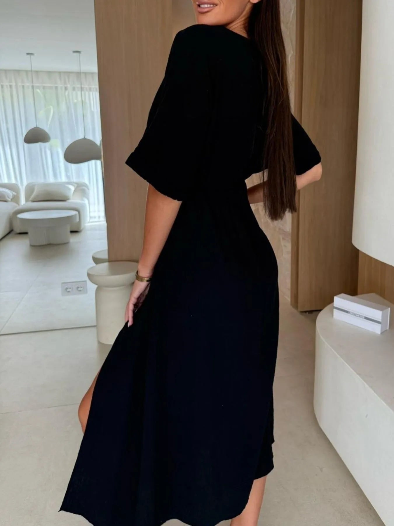 Slit Surplice Half Sleeve Midi Dress