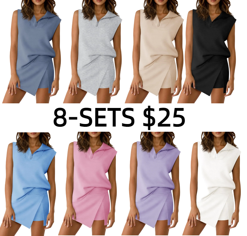 Womens 2 Piece Skirt Sets Summer Sleeveless Half Zip Sweatshirt Athletic Skorts Tennis Outfits Casual Sweatsuits