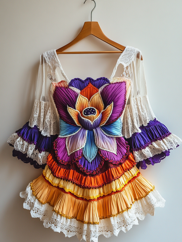 Summer Vacation Rainbow Lace Ruffle Dress 34cd