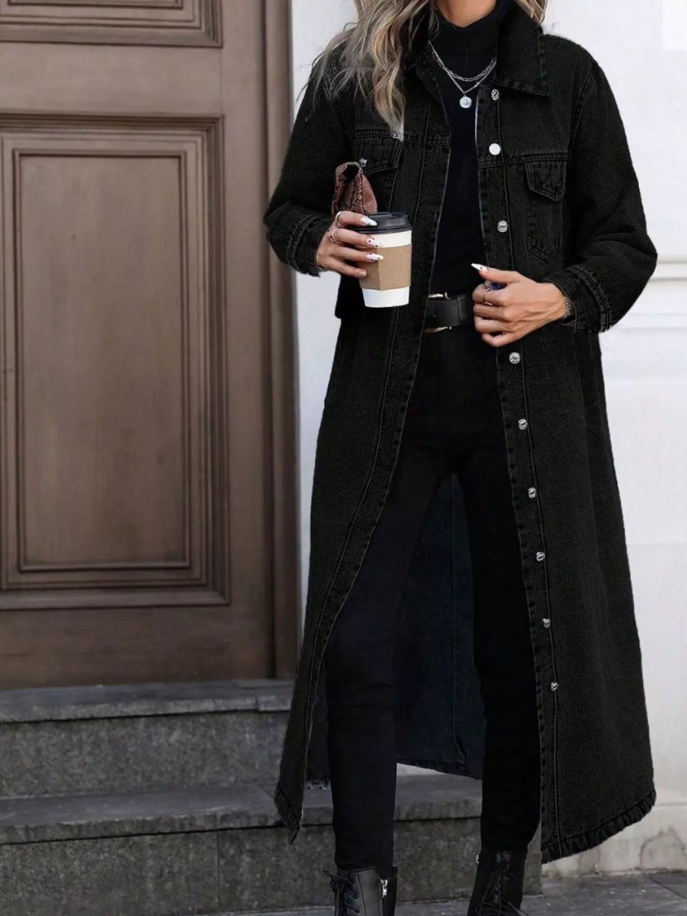 Longline Button-Front Denim Jacket