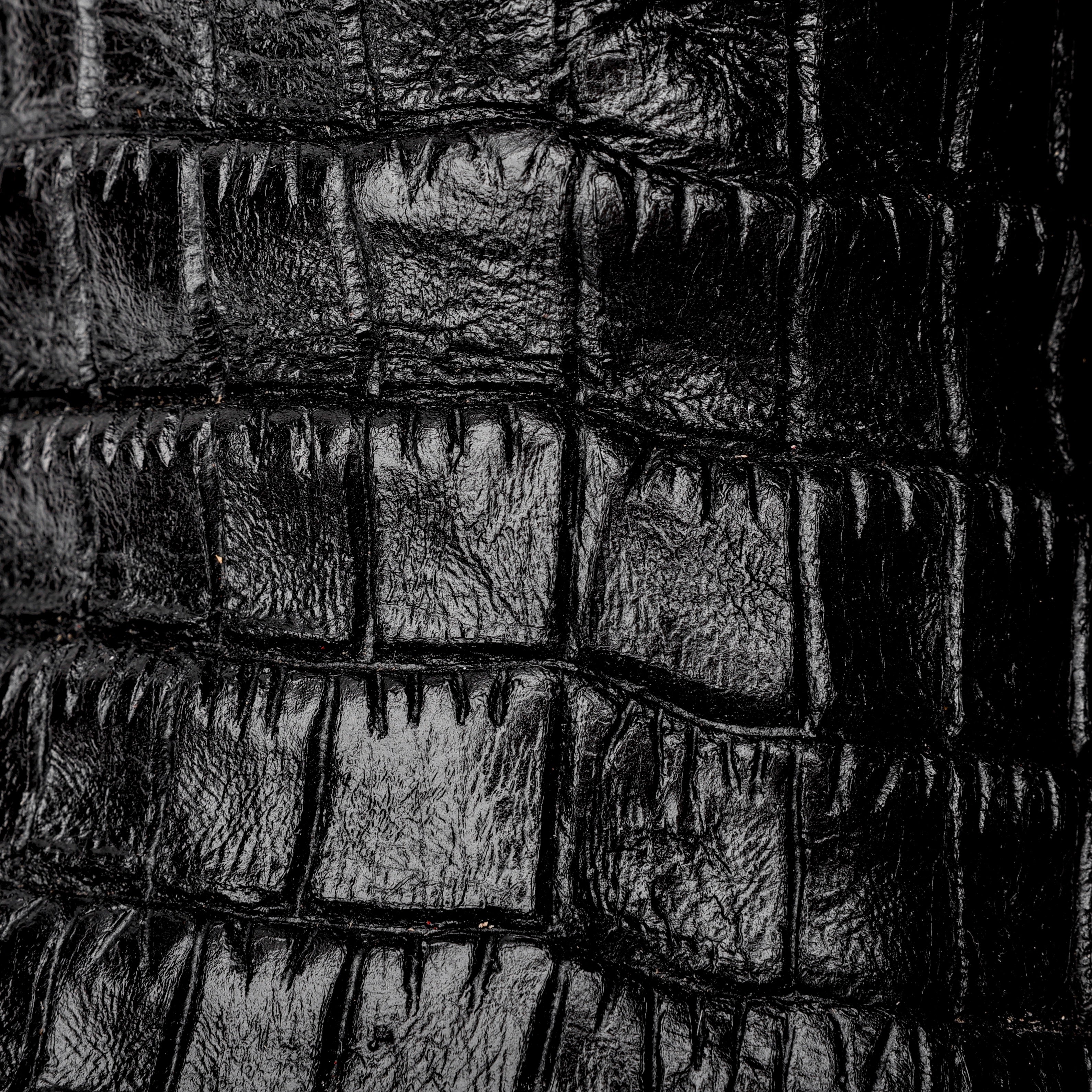 Total Black Caiman Belly Leather Boots - Square Toe