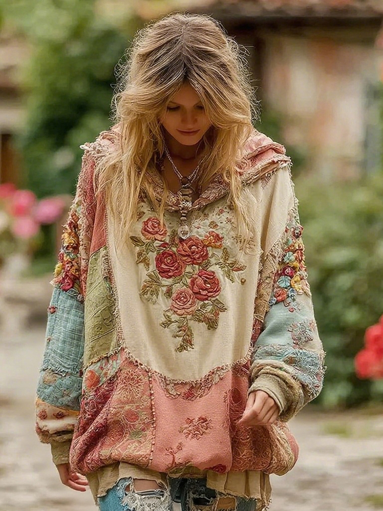 Women's Vintage Floral Pattern Hoodie