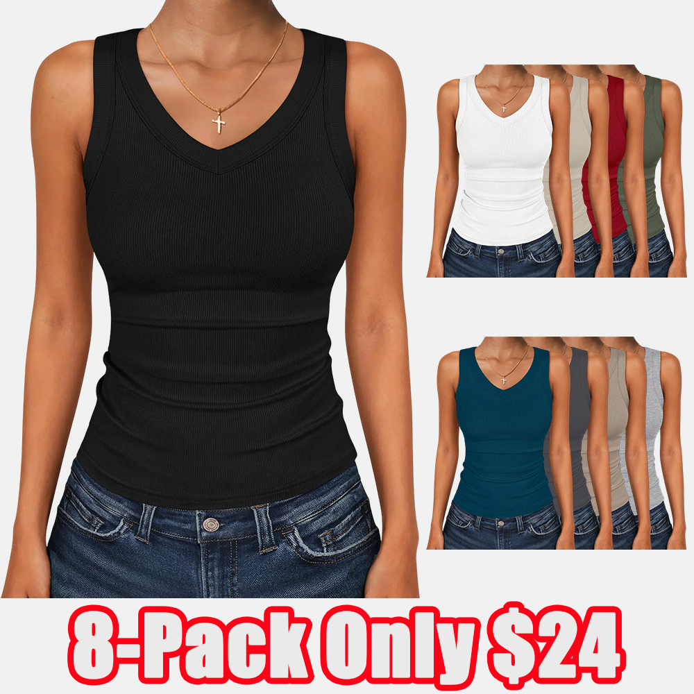 Tank Tops for Women V Neck Ribbed Knit Slim Fitted Sleeveless Tee – 2026 Summer Casual Basic Tanks