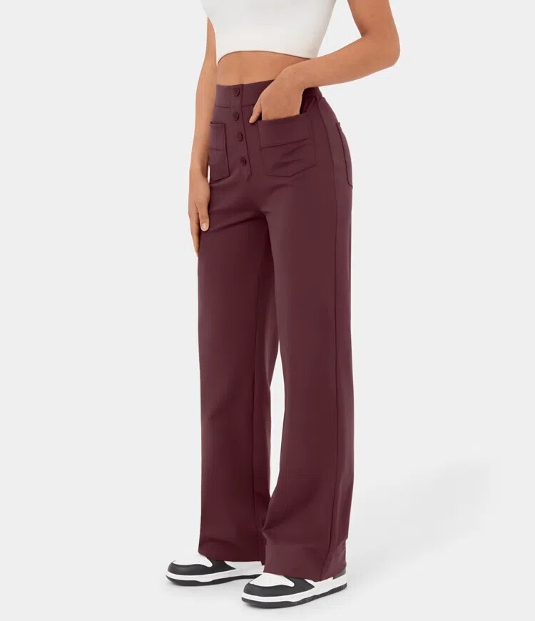 🔥Last Day 49% OFF🔥High Waisted Button Multiple Pockets Straight Leg Casual Pants