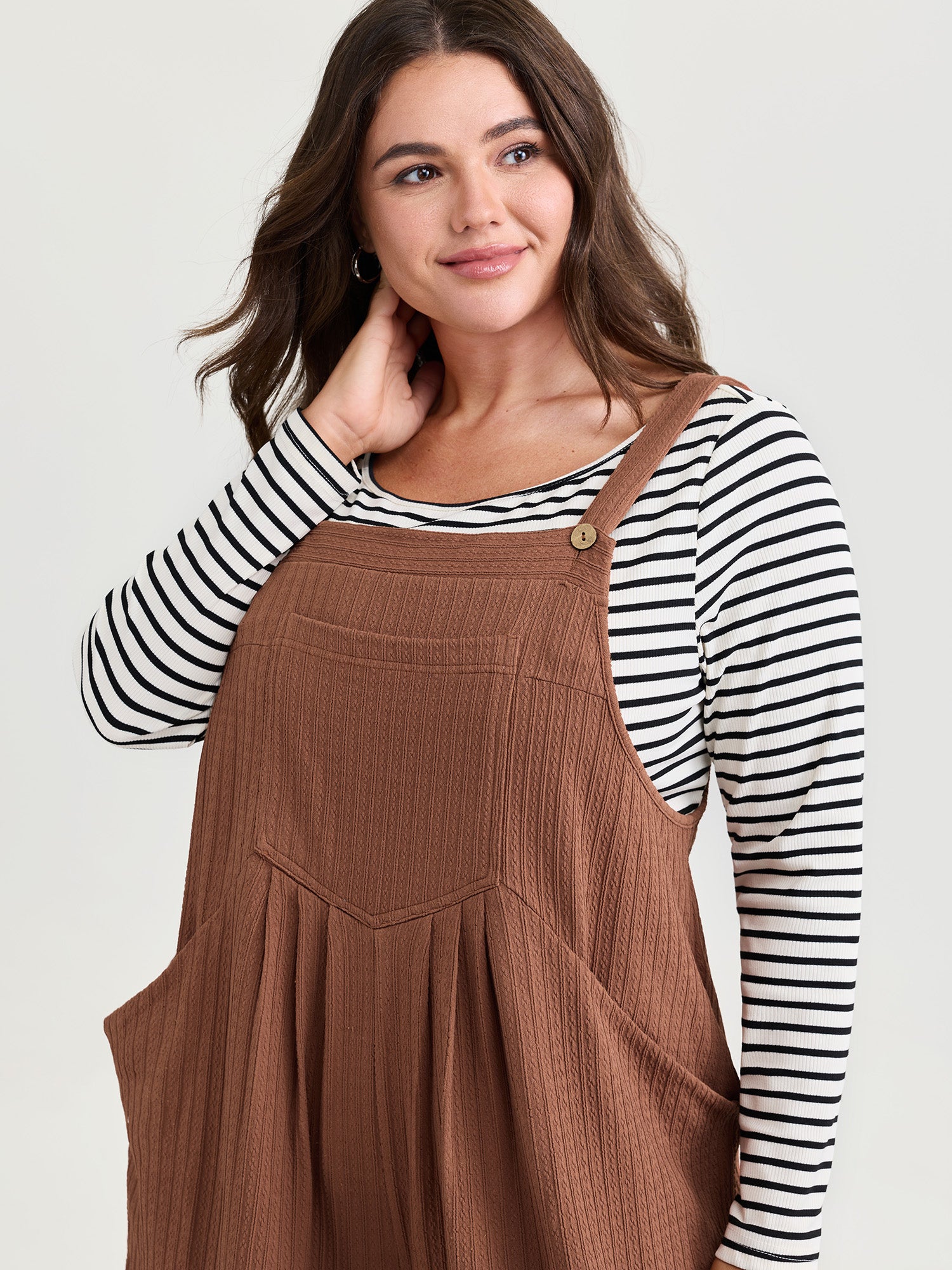 Textured Pleated Front Overall Cropped Jumpsuit