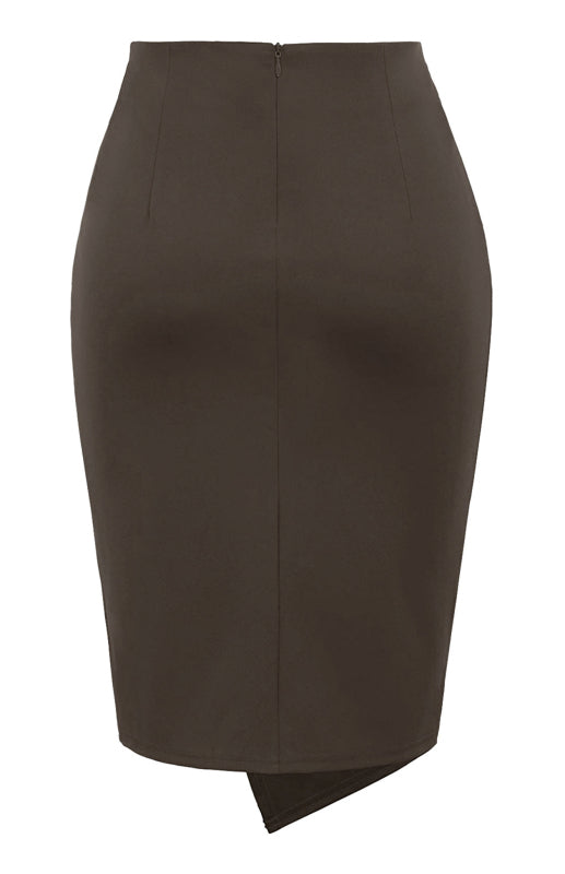 Pleated Solid Color Bodycon Midi Skirt
