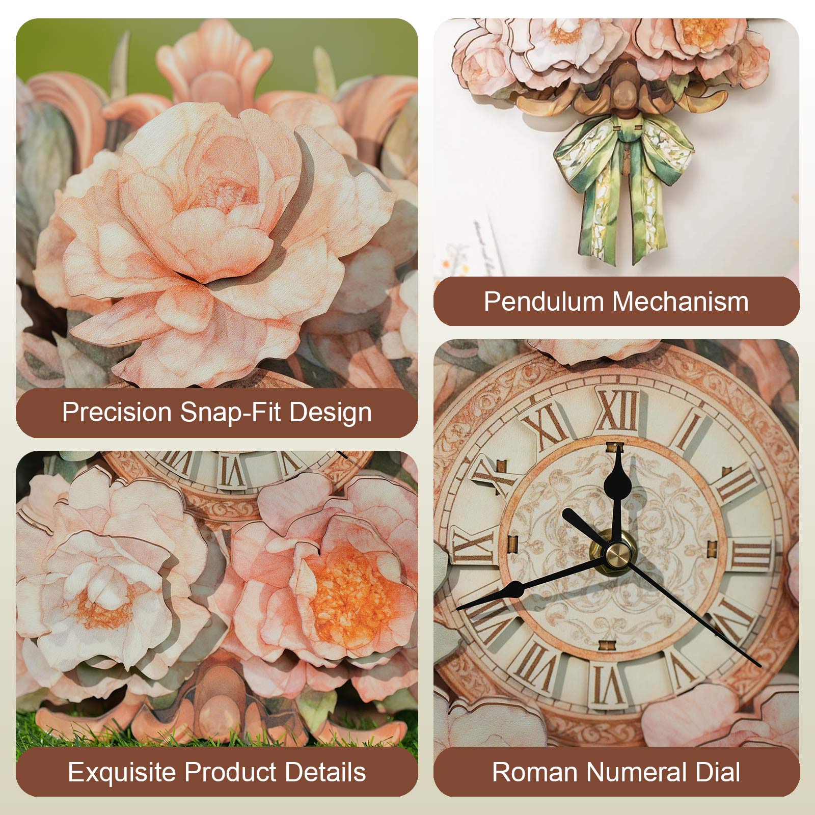 Bouquetâ€“ DIY Wooden Clock, 3D Puzzle Craft Kit