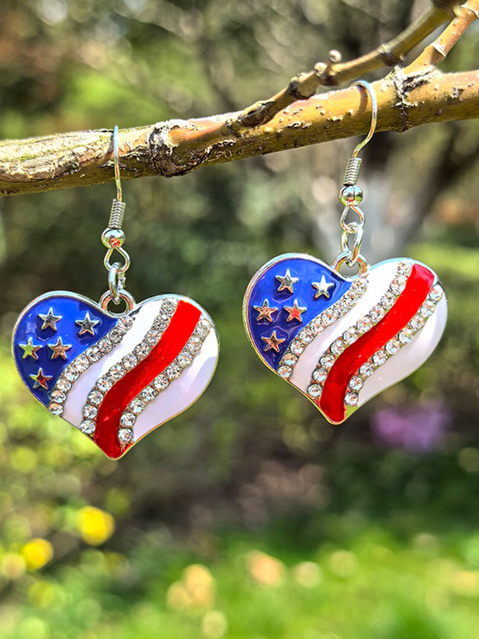 Women'S Independence Day 250Th Anniversary Celebration Flag Earrings Love Pentagram Alloy Drip Oil Pendant Earrings