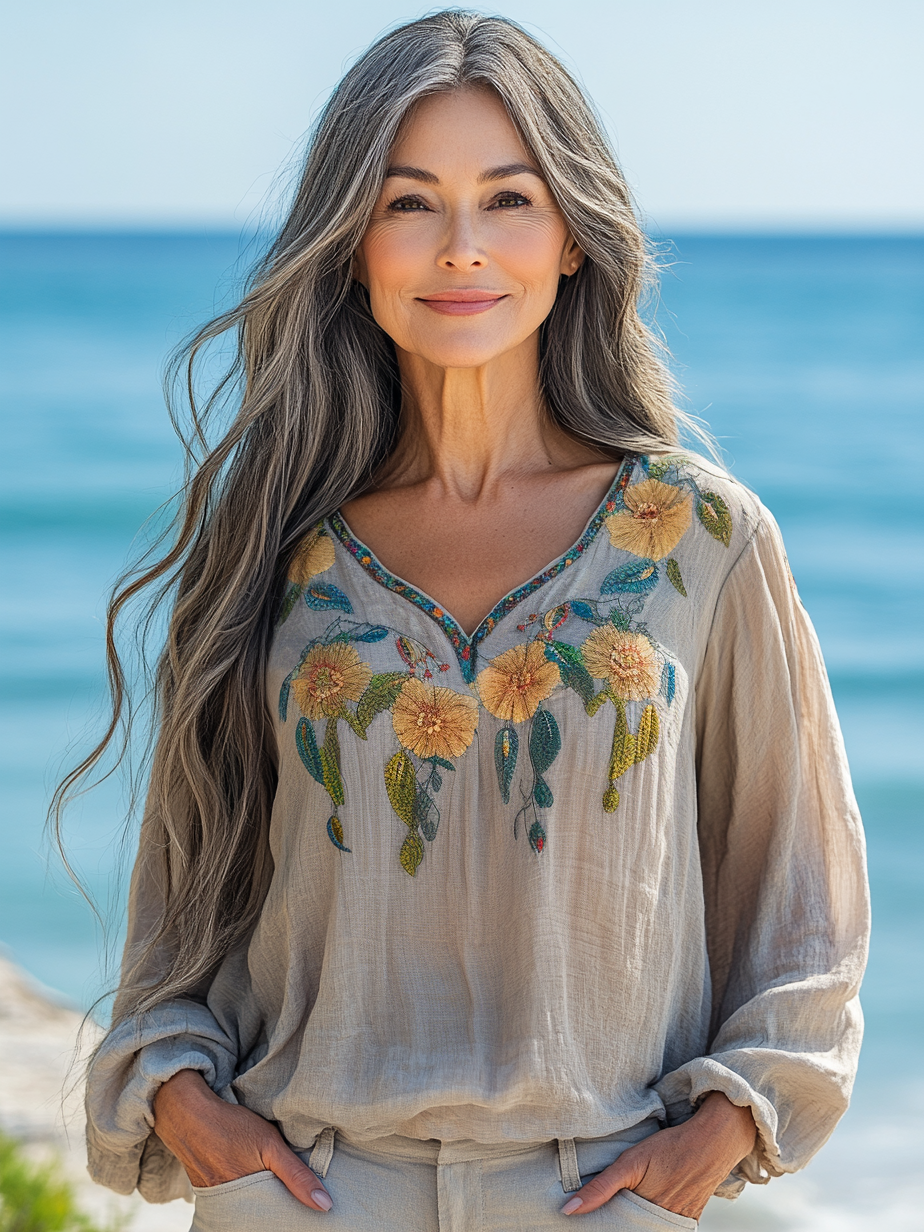 Vacation seaside elegant embroidery top 9839