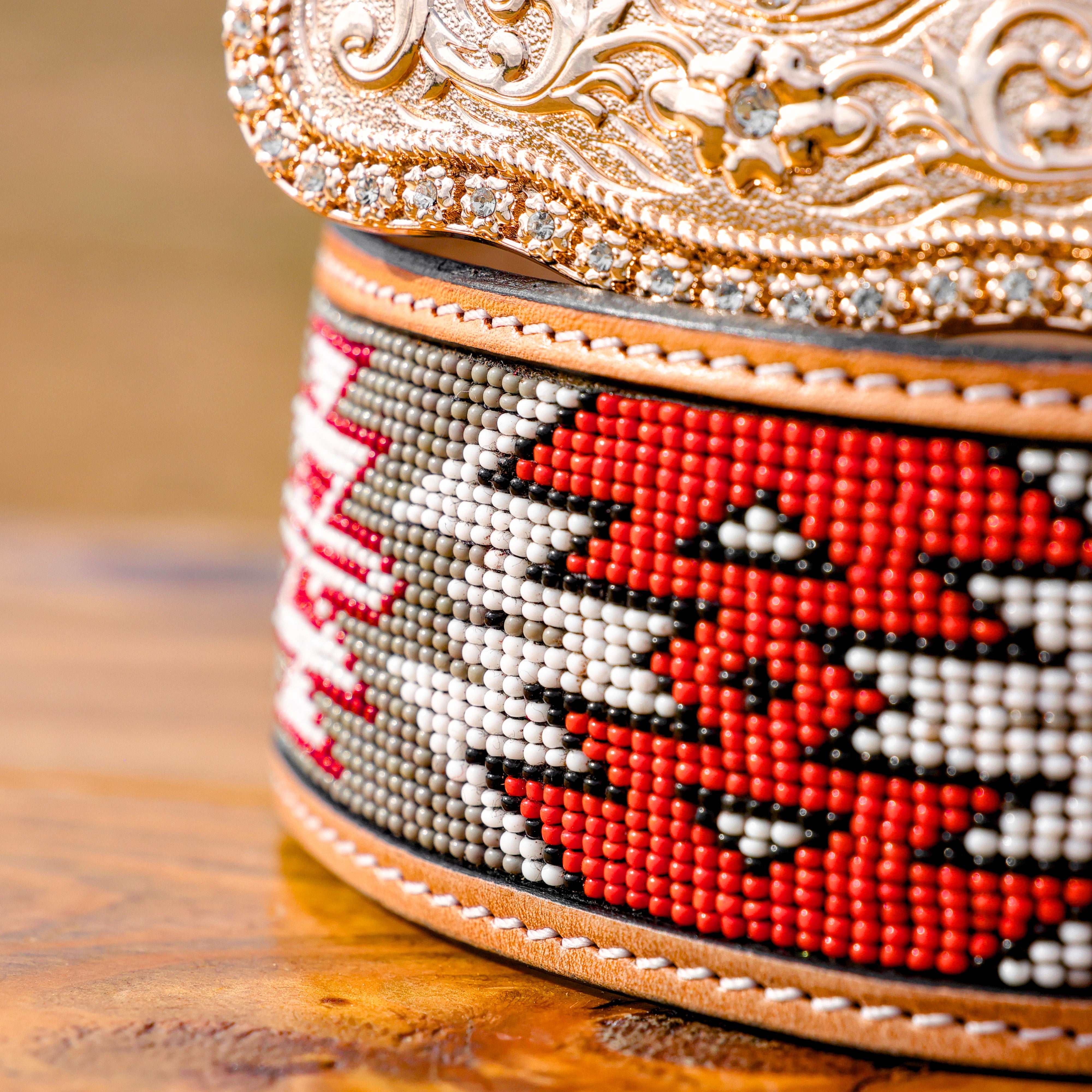 2 Inch Hand-Tooled Artesanal Beaded Leather Belt
