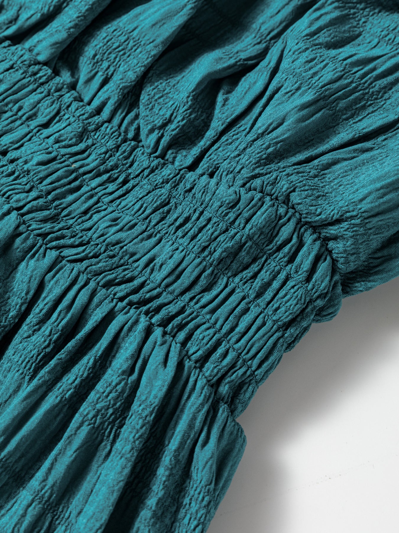 Shirred Pleated Square Neck Sleeveless Midi Dress