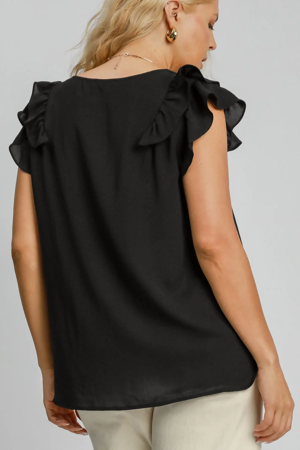 V-Neck Double Layered Ruffle Sleeve Blouse