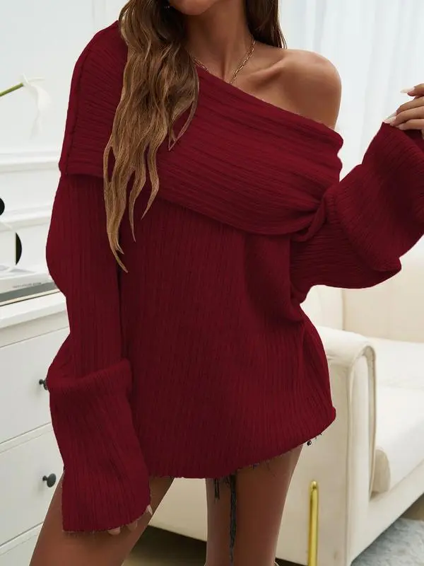 Women's Solid Off Shoulder Drop Shoulder Sweater