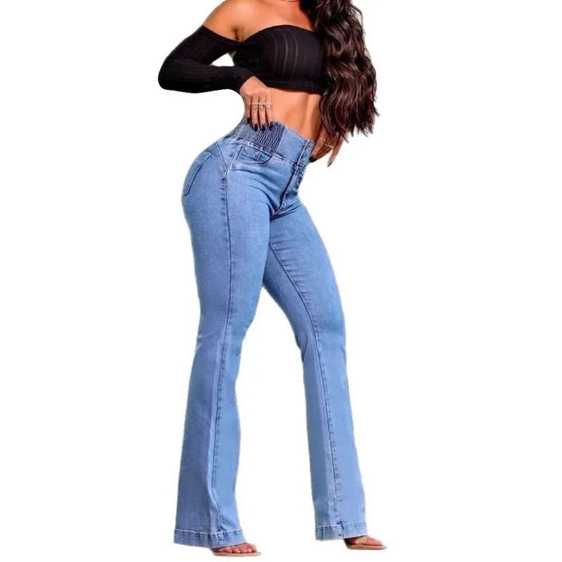 2026 Elastic Waist High Waist Stretch Tights Slightly Flared Hip Lift Denim