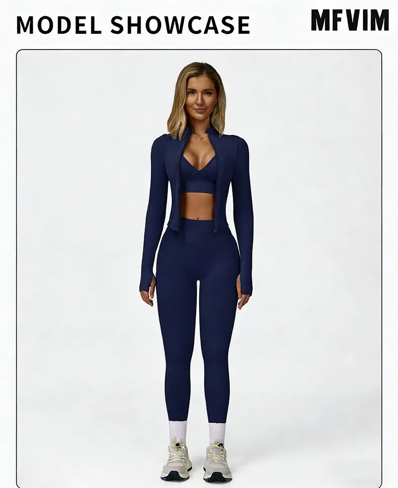 Women's 3-piece set - vest + high-waisted sweatpants + zippered short jacket